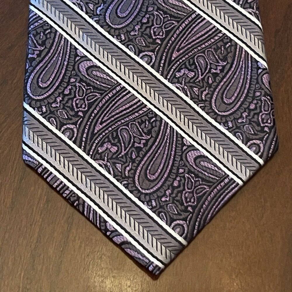 Platinum Designs Purple Gray 100% Silk Men’s Neck Tie Made In China